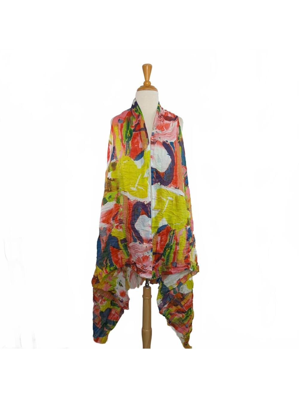 Dress Addict OS S M L Red Multi Vest Top Crinkle Art To Wear Festi Lagenlook